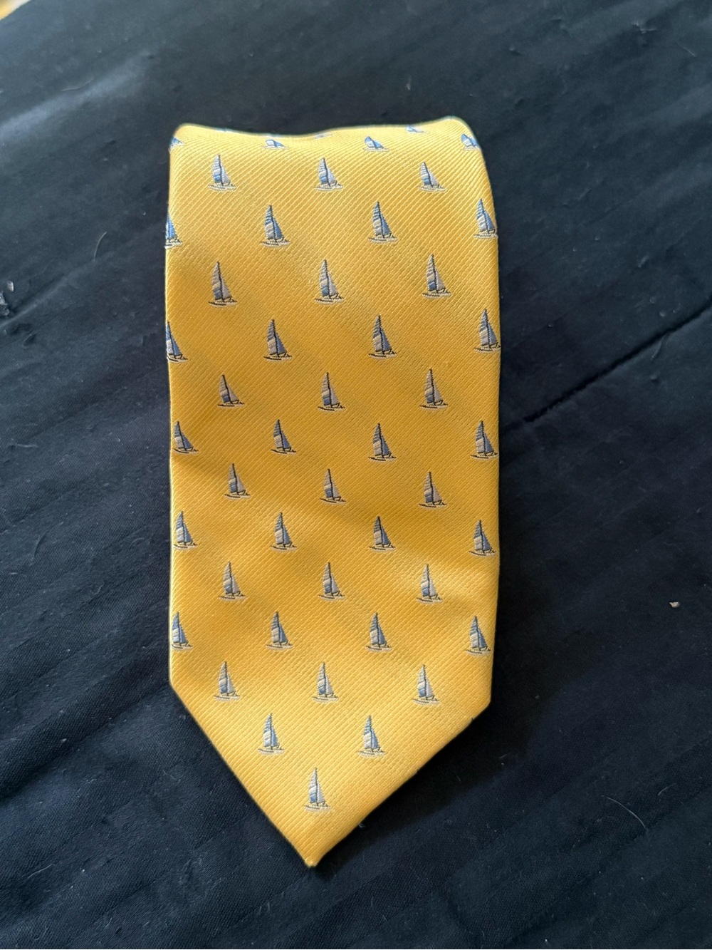 Club Room Yellow Tie with Blue Sailboat Motif
